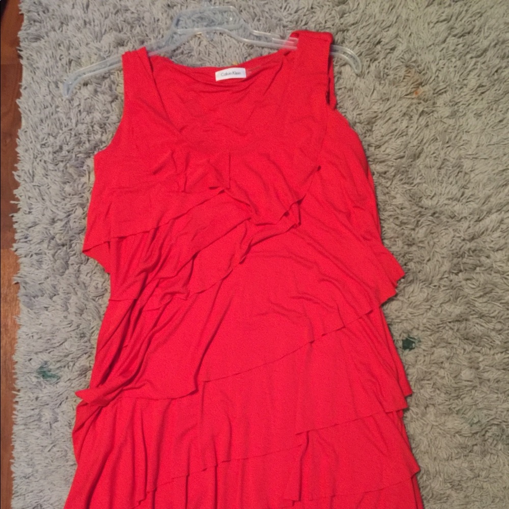 calvin klein red flow dress